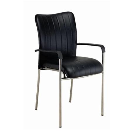 Office Visitor Chair With Steel Frame And Black Rexine Cushion