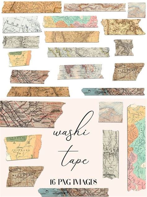 Washi Tape Clipart Old Maps Scrapbook Stickers Printable Bullet