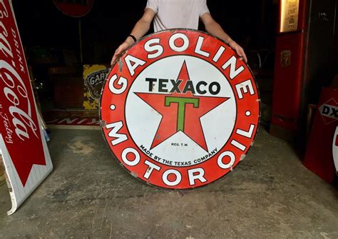 Original 1930s Porcelain Texaco Gasoline Motor Oil Advertising Sign 42