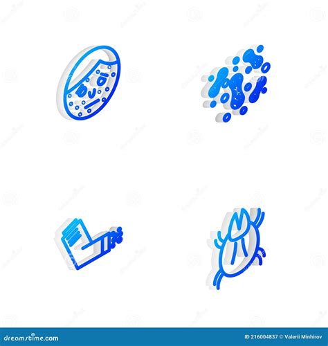 Set Isometric Line Bacteria Face With Psoriasis Or Eczema Inhaler And