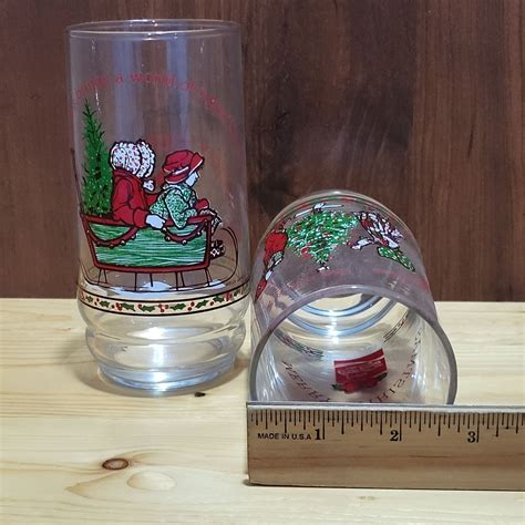 Vintage Holly Hobbie Coca Cola Christmas Glass Tumbler 1977 Set Of 6 Etsy