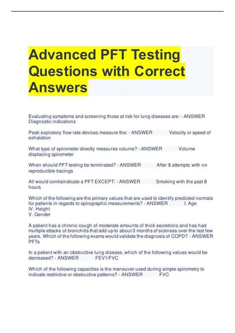 Advanced PFT Testing Questions With Correct Answers PFT Stuvia US