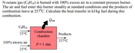 Solved N Octane Gas C8h18 Is Burned With 100 Excess Air