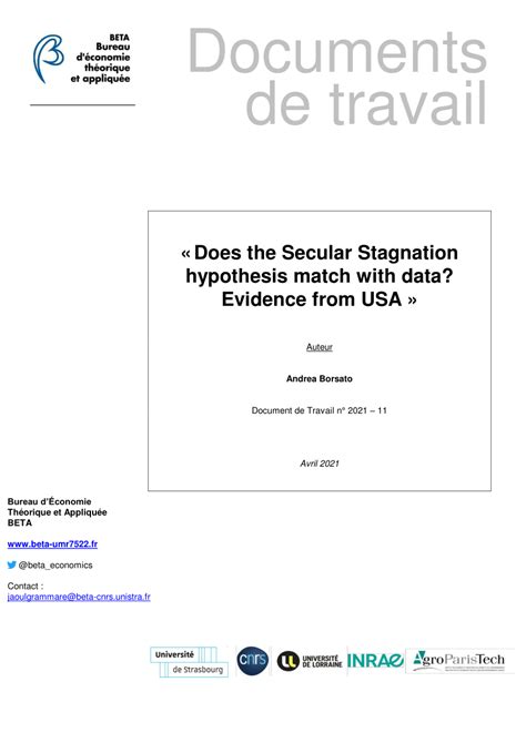 PDF Does The Secular Stagnation Hypothesis Match With Data Evidence