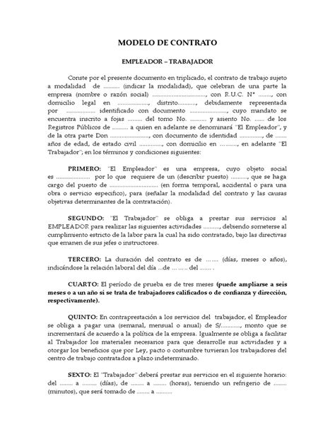 Modelo De Contrato Pdf Derecho Laboral Justicia