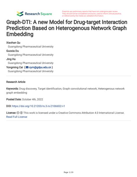 Pdf Graph Dti A New Model For Drug Target Interaction Prediction