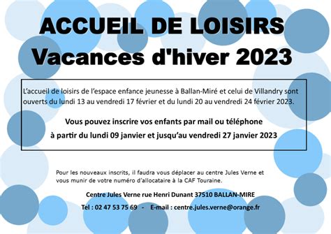 ALSH Hiver 2023 centre social Jules Verne de Ballan Miré