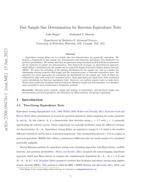 Pdf Fast Sample Size Determination For Bayesian Equivalence Tests