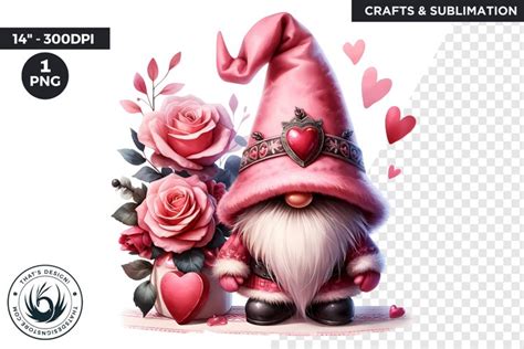 Valentine Pink Gnomes PNG clipart for crafts and sublimation