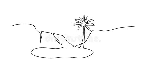 Abstract Tropical Landscape Continuous One Line Art With Mountains Sea