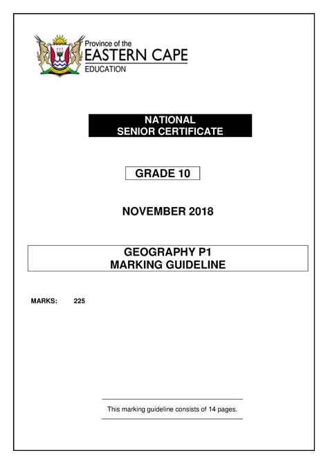 Geography P1 Nov 2018 Memo NATIONAL SENIOR CERTIFICATE GRADE 10