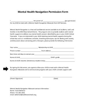 Fillable Online Mental Health Navigation Permission Form Fax Email