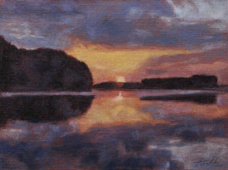 River Sunset Original Landscape Oil Painting On Canvas By Artist