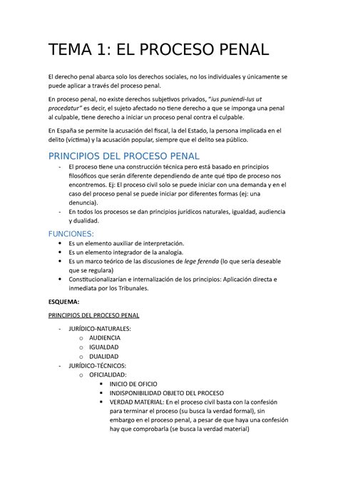 TEMA 1 EL Proceso Penal Principios Del Derecho Procesal TEMA 1 EL