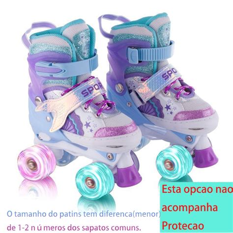 Patins Infantil Rodas Roxo Arco Iris Luz De Led E Glitter Top