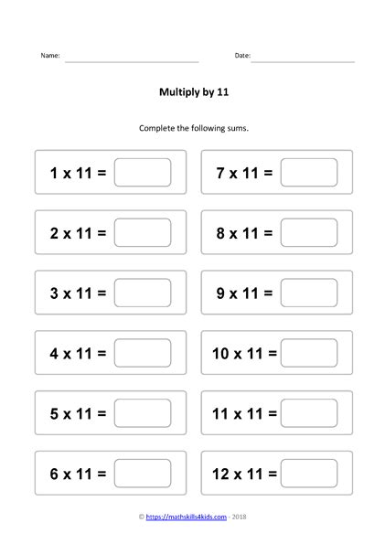 11 Times Table Worksheets Pdf Multiplying By 11 Activities