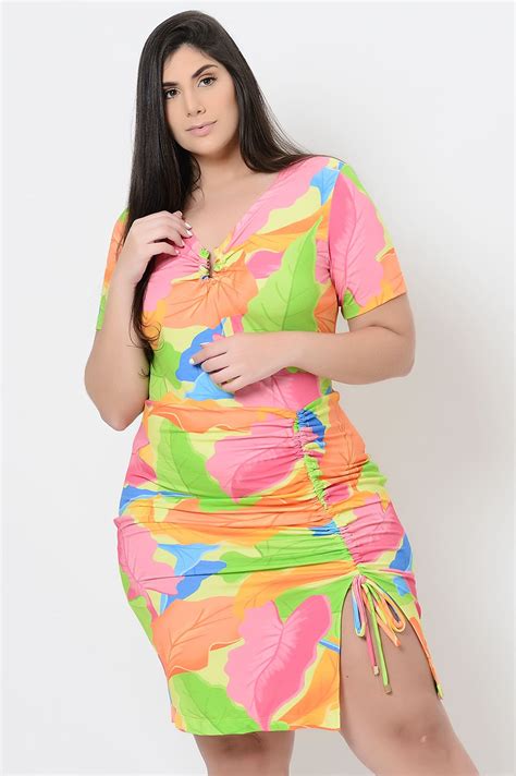 Vestido Tubinho Verde Estampado Plus Size Verde