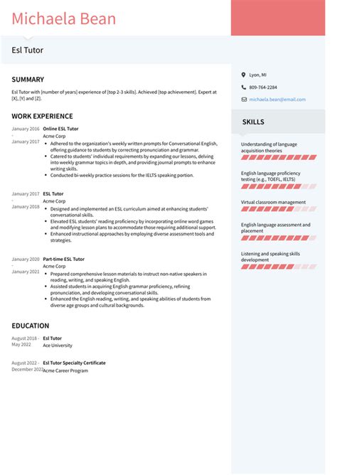 Esl Tutor Resume Examples And Templates