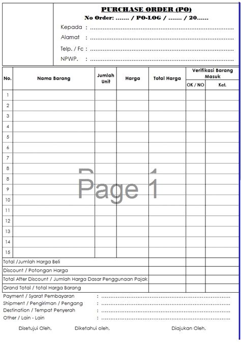 Contoh Form Po Purchasing Order Kolektor Prosedur