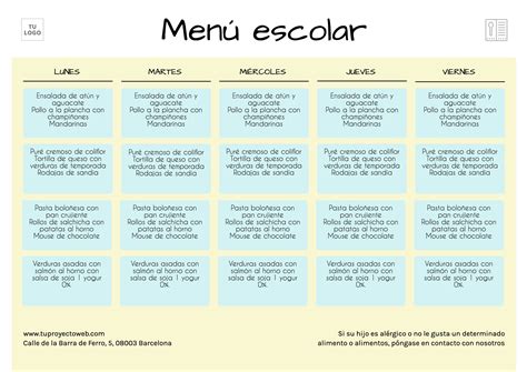 Men De Comedor Escolar Personalizable Para Escuelas Men Plantillas