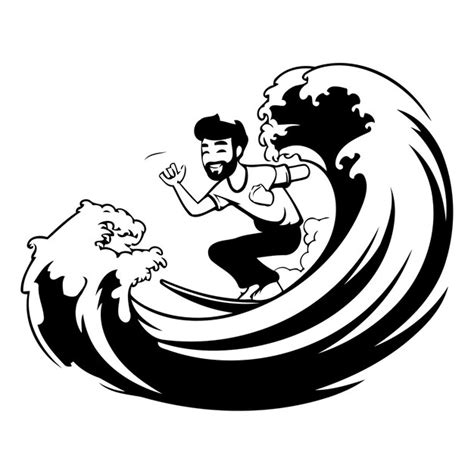 Surfista montando um vetor de onda Ilustração em fundo branco Vetor