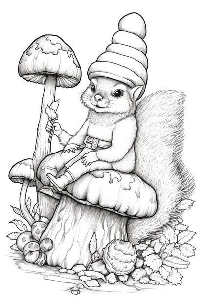 Premium Photo A Drawing Of A Squirrel Sitting On A Mushroom With A Hat On Generative Ai