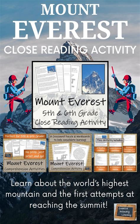 The Mount Everest Reading Activity Is Shown With Text And Pictures For