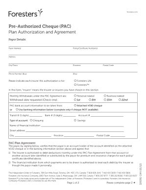 Fillable Online BPreb BAuthorizedb Cheque PAC Plan Authorization And Bb