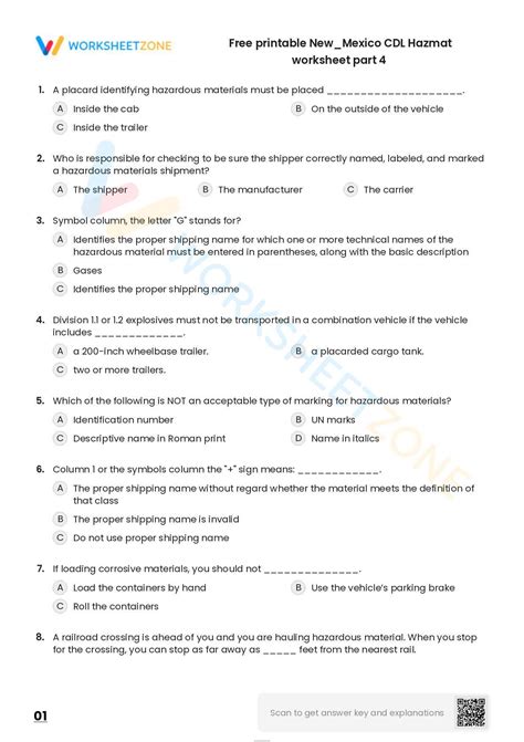 Free Printable New Mexico CDL Hazmat Worksheet Part 4