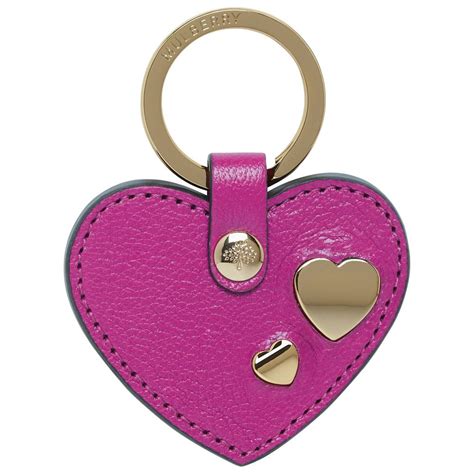 Mulberry Heart Rivet Keyring In Mulberry Pink Glossy Goat Leather