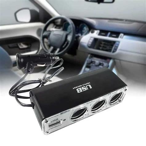 Jual Car Charger Triple Socket 12V Car Cigarette Lighter USB Power