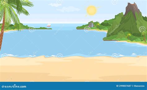 Empty Tropical Beach At Resort Cartoon Vector Illustration Stock Vector