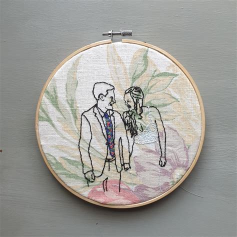 Hand Embroidered Couple Wall Art In Embroidery Hoop Etsy