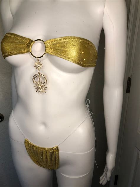 Goddess Micro Bandeau Bikini Stripper Outfit Bandeau Micro Bikini Exotic Dance Wear Rave