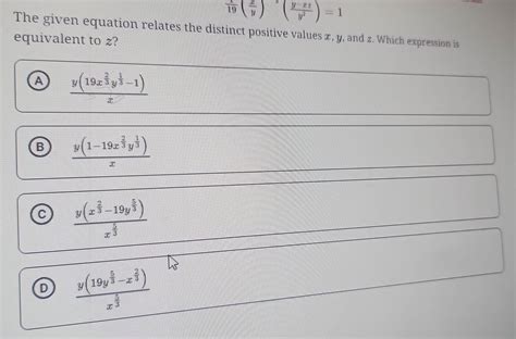 Solved 1 19 X Y 3 Y Xz Y 2 1 The Given Equation Relates The Distinct Positive Values X