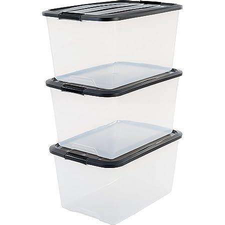 Iris Ohyama Plastic Storage Boxes With Lid And Closing Clips 5L Set