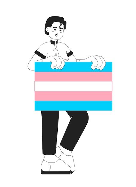 Premium Vector Guy Shows Transgender Pride Flag Monochromatic Flat