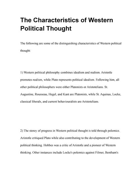 The Characteristics Of Western Political Thought The Characteristics