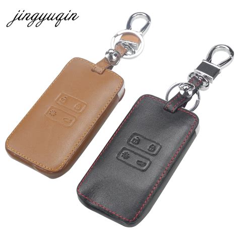 Jingyuqin Leather Car Key Card Cover Case Fit For Renault Koleos Kadjar