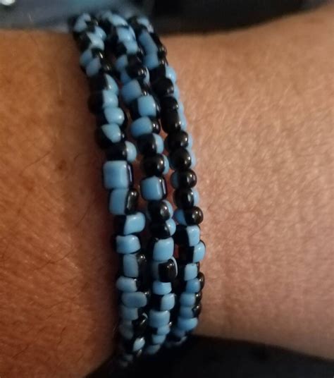 Light Blue And Black Memory Wire Bracelet Blue Seed Bead Etsy