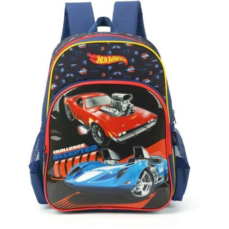 Kit Mochila Infantil Rodinhas Hot Wheels Lancheira Azul Escuro