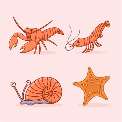 Premium Vector Cute Lobster Snail Shrimp Starfish Cartoon