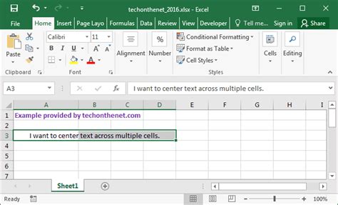 Ms Excel 2016 Center Text Across Multiple Cells