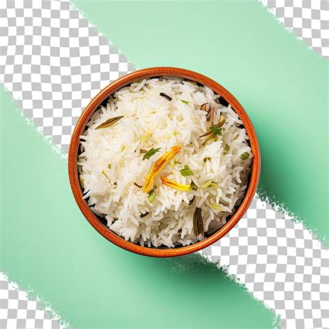 Le Riz Blanc Basmati Indien Cuit Dans Un Bol En Céramique Avec Un Fond