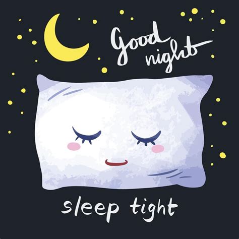 Cute Sleeping Pillow Character Good Night Sleep Tight Themed Vector