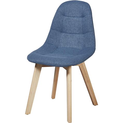 Chaise Scandinave Tissu Bleu Canard Capitonn Et Bois Naturel Kiba