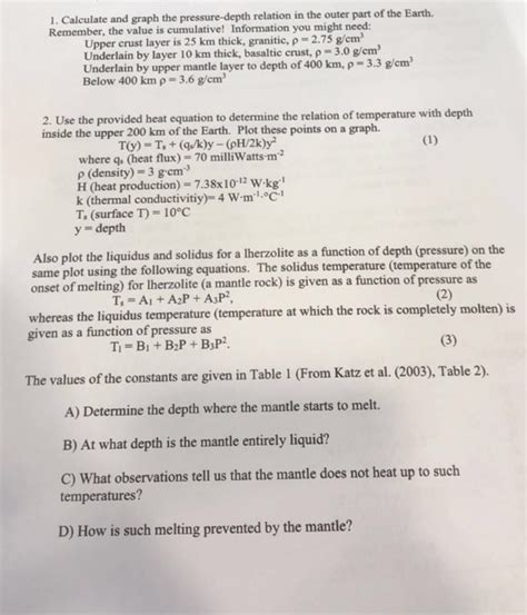 Solved . Calculate and graph the pressure-depth relation in | Chegg.com