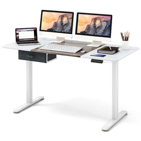 Costway 55 In Rectangular White Electric Standing Desk Height