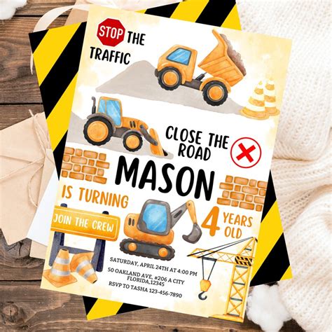 Construction Birthday Invitation Dump Truck Birthday Invitation