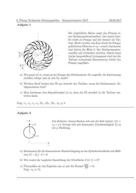 Aufgaben TSL Übung 8 Technische Strömungslehre TU Darmstadt Studocu